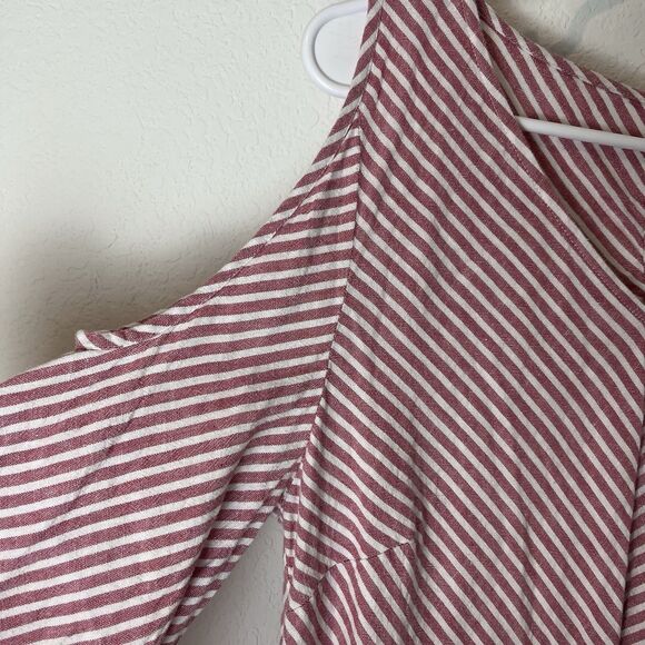 Soft Surroundings M Landfall Tunic Top Red White Stripe Linen Rayon 227 - Picture 2 of 7